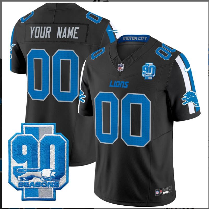 Men 2024 Nike NFL Detroit Lions 90th Year Patch Vapor Limited Custom Jersey